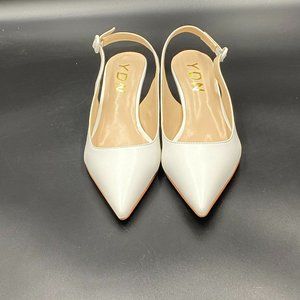 YDN white pointy toe kitten low heels slingback slippers pumps shoes